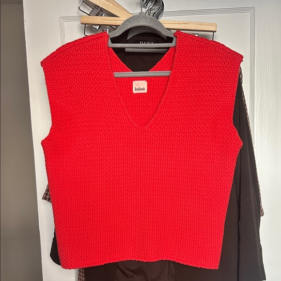 Babaa Tops - Babaa Bright Red Chunky Knit V-Neck Sweater Vest